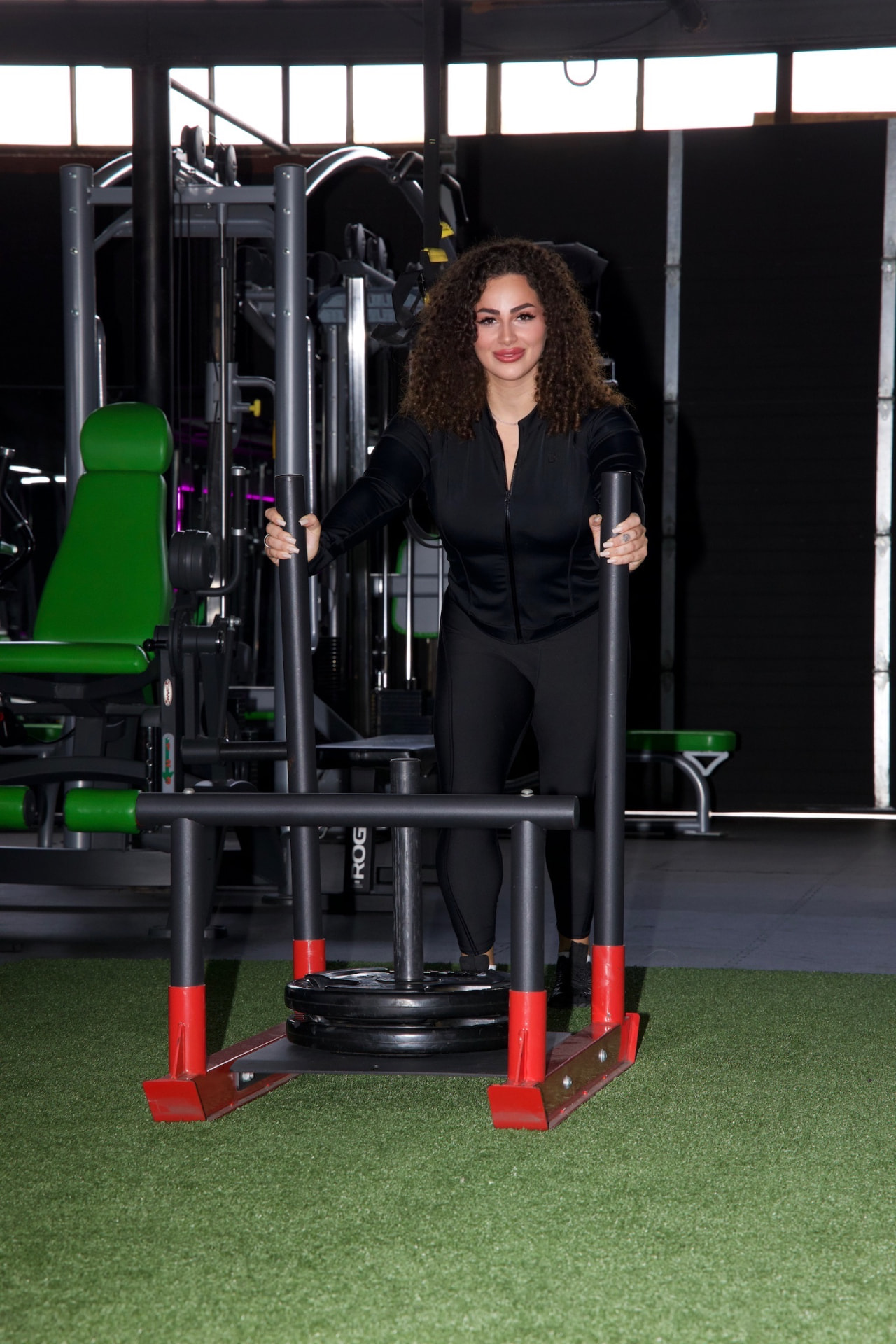Sled push in the gym